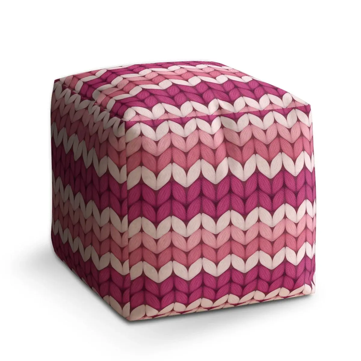 Taburet Cube Střídajíci růžové pletení - 50x50x50 cm