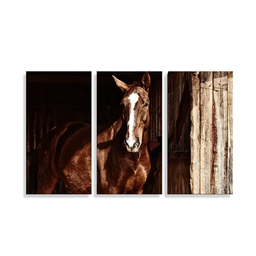 Obraz - 3-dílný Kůň ve stáji - 120x80 cm