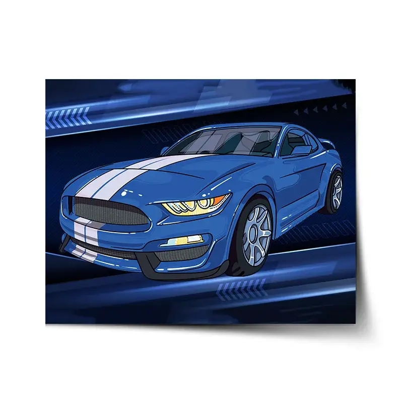 Plakát Mustang Modré pozadí s pruhy - 120x80 cm