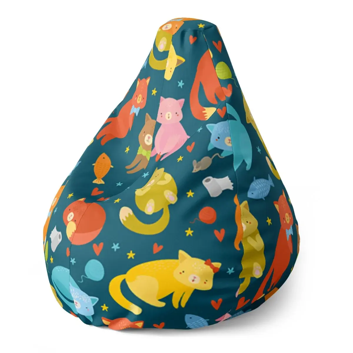 Sedací vak Pear Kočky s rybkami - 70 x 95 x 15 cm