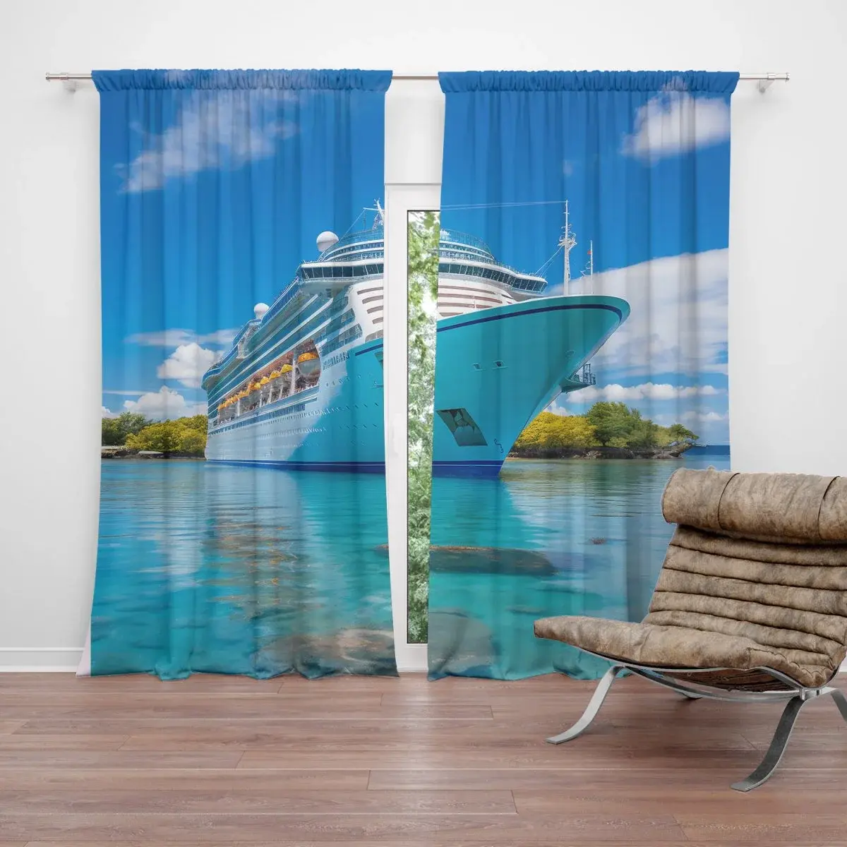 Závěs Luxusní výletní loď v tropickém ráji: 2ks 140x250cm