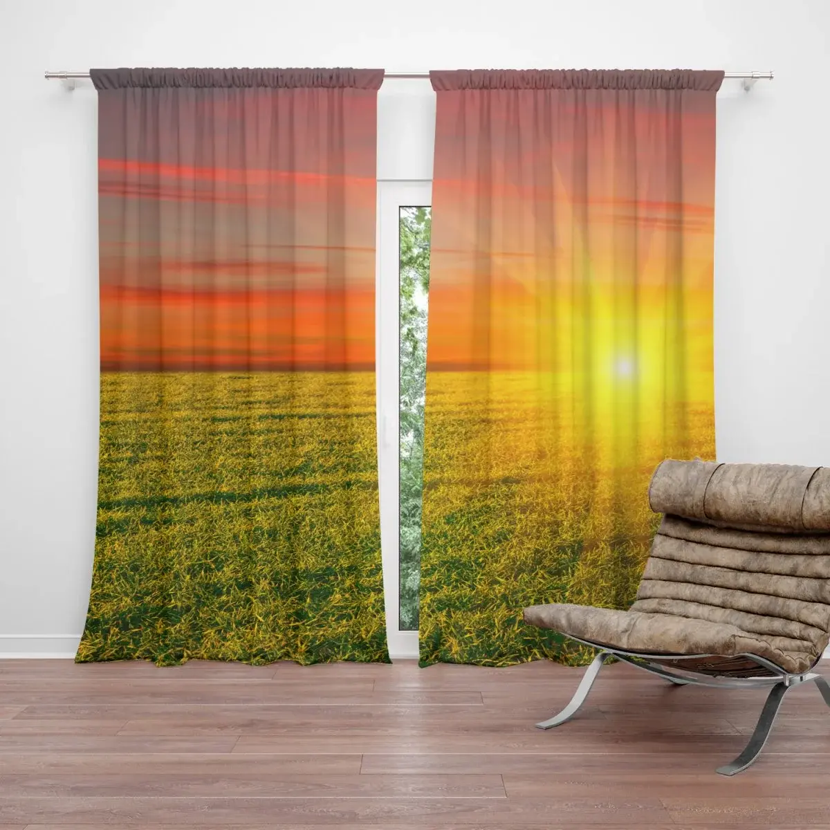 Závěs Západ slunce nad loukou: 2ks 140x250cm