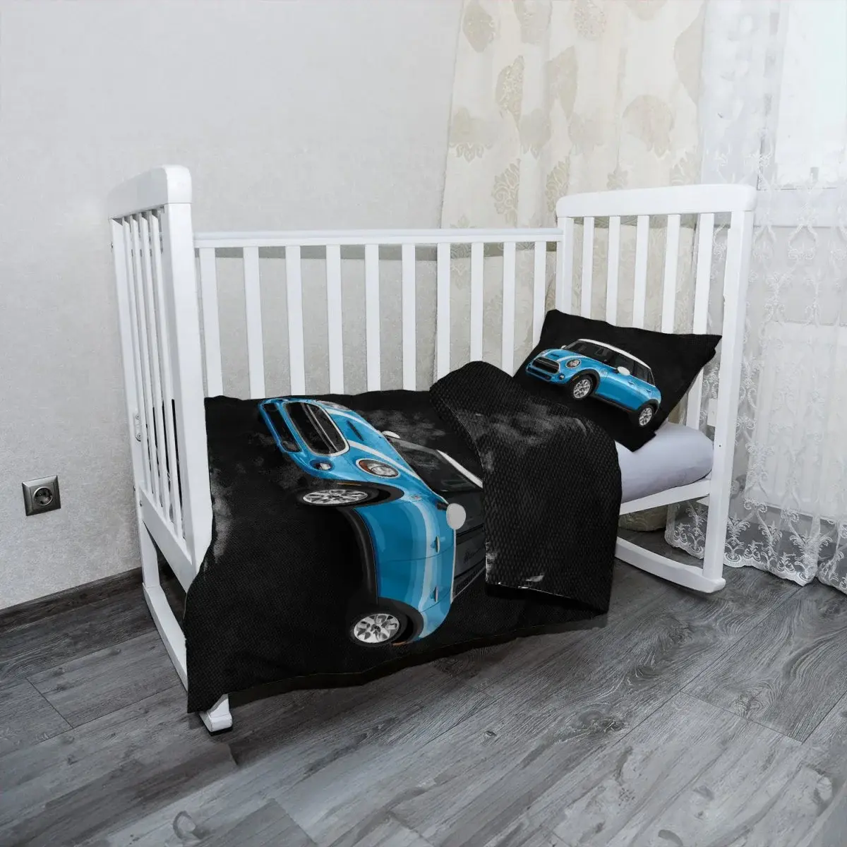 Mikroplyšové dětské povlečení do postýlky Mini sedan Černé pozadí