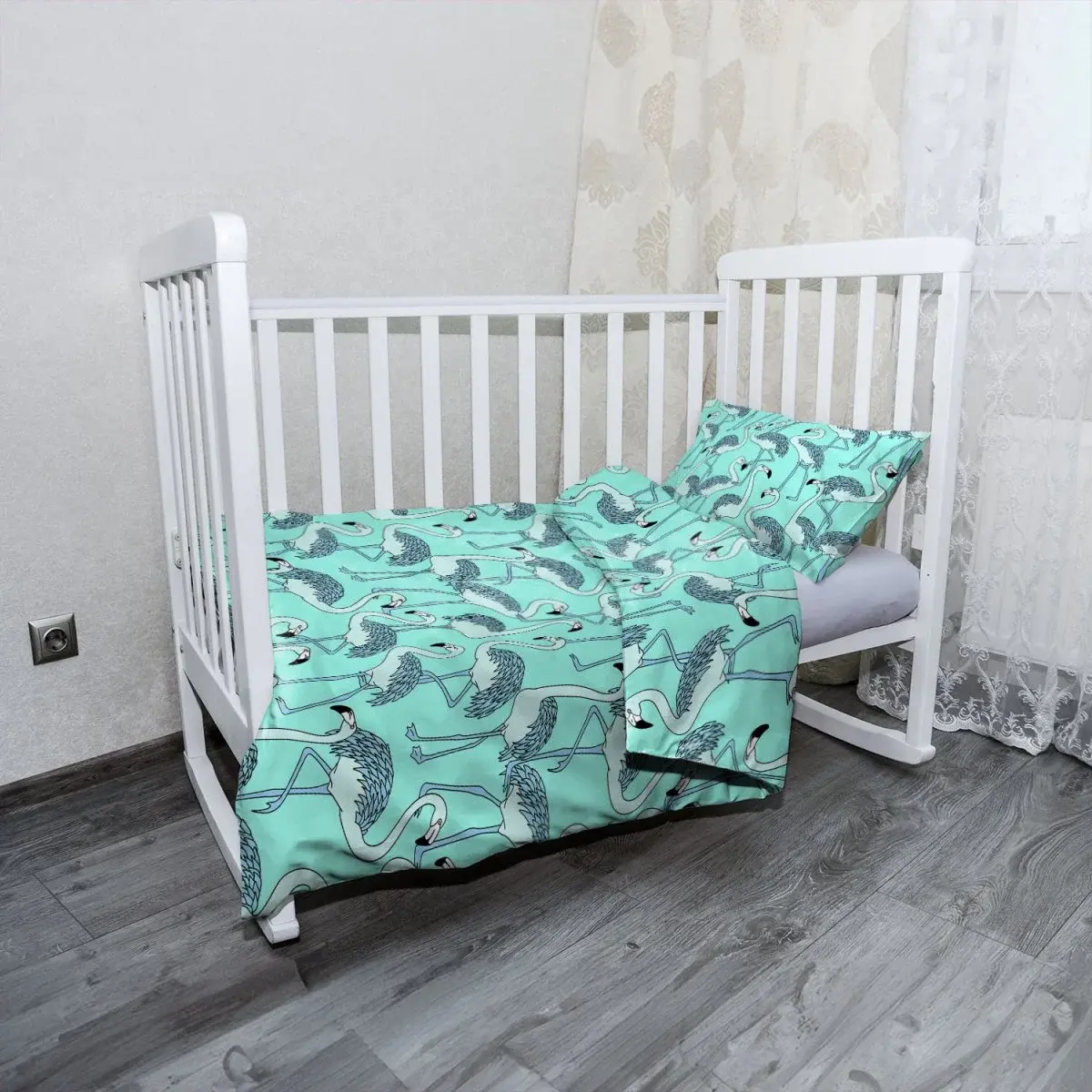 Mikroplyšové dětské povlečení do postýlky Plameňáci - 130x90 / 40x60