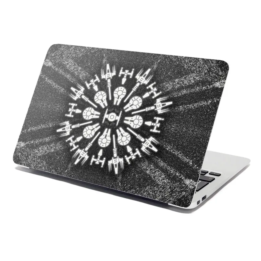Samolepka na notebook Star Wars Vesmírné lodě na šedém abstraktu - 38x26 cm