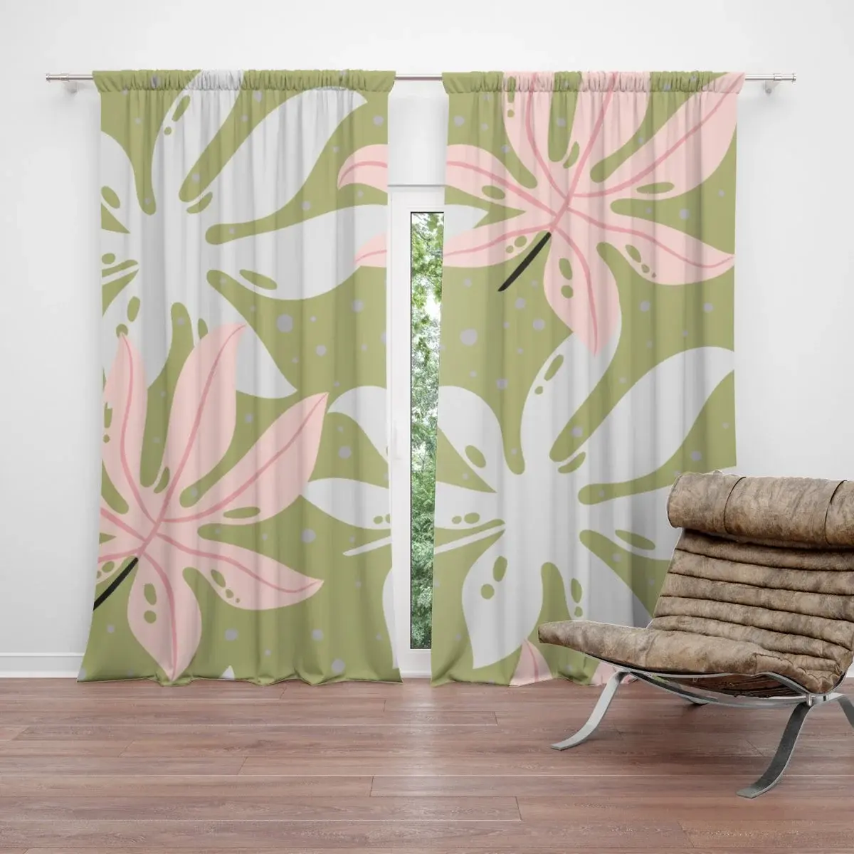 Závěs Bílé a růžové listy: 2ks 140x250cm