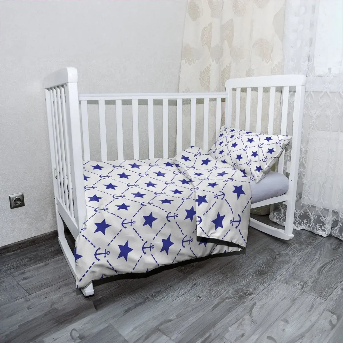 Mikroplyšové dětské povlečení do postýlky Hvězdy a kotvy