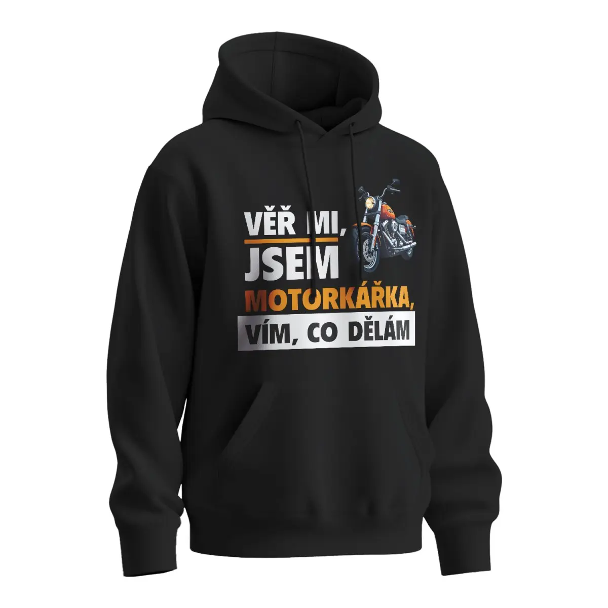 Mikina s potiskem Věř mi, jsem motorkářka - černá