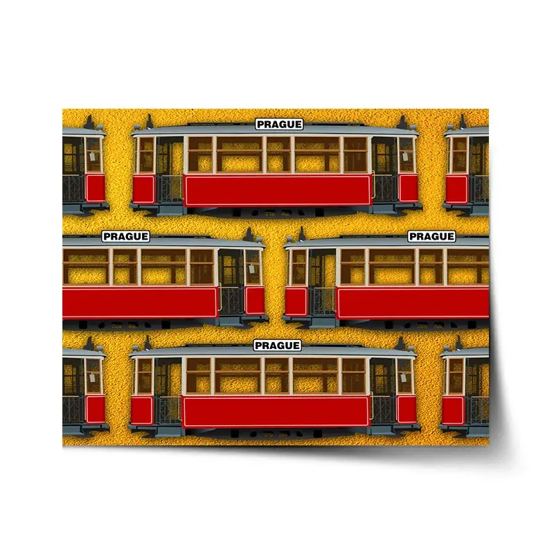 Plakát Pražské historické tramvaje Žlutý Pattern - 90x60 cm