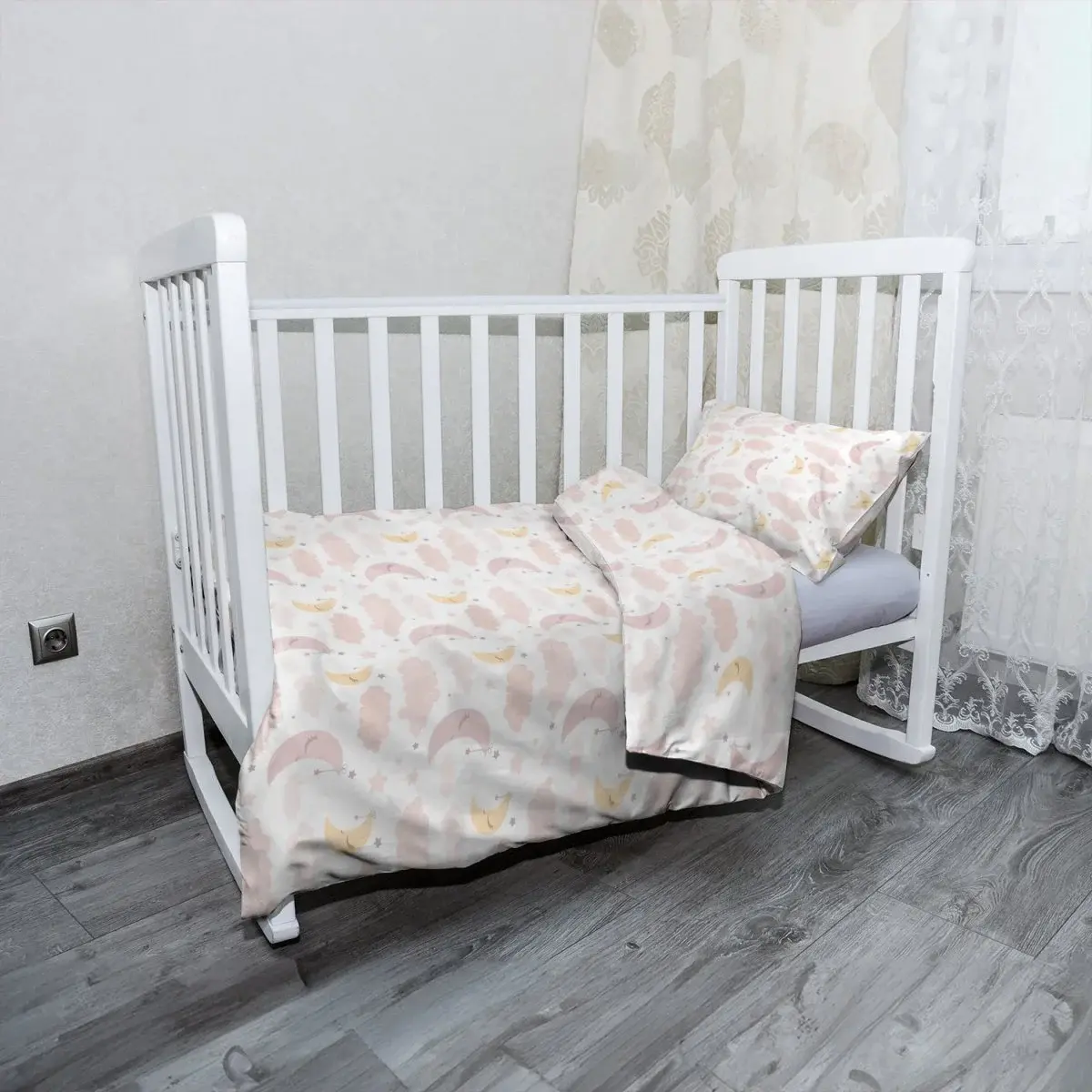 Mikroplyšové dětské povlečení do postýlky Měsíčky a obláčky - 130x90 / 40x60