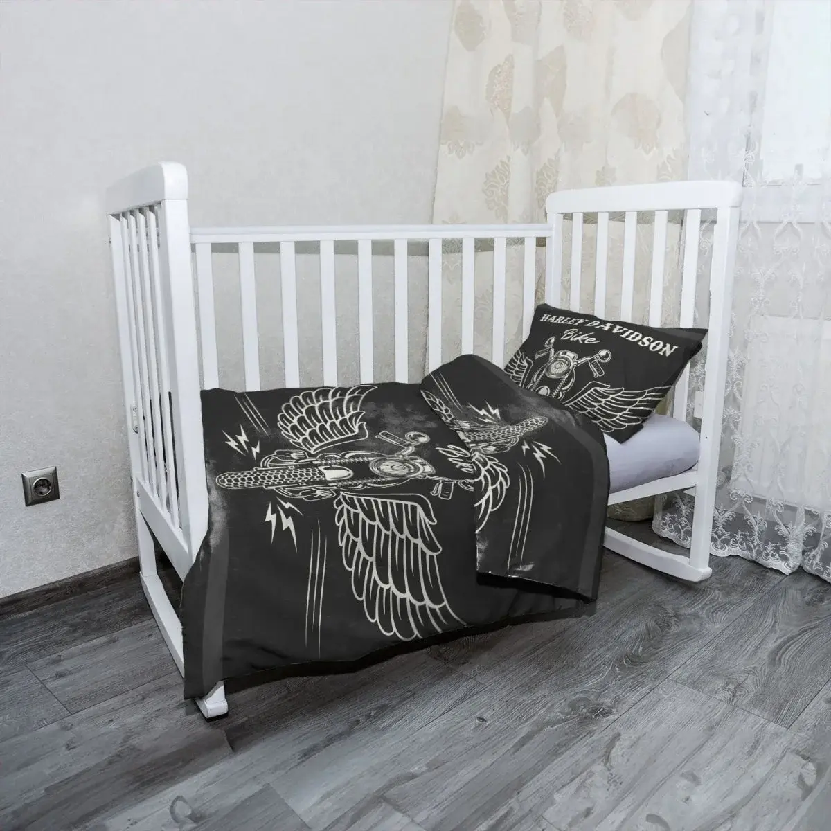 Mikroplyšové dětské povlečení do postýlky Harley-Davidson S křídly - 120x90 / 40x60