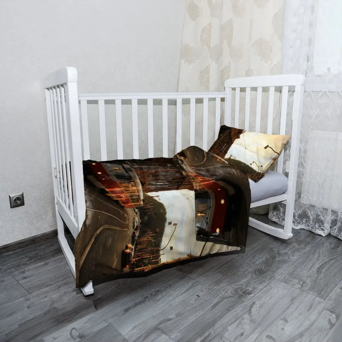 Mikroplyšové dětské povlečení do postýlky Tramvaj v historickém městě - 100x135 / 40x60