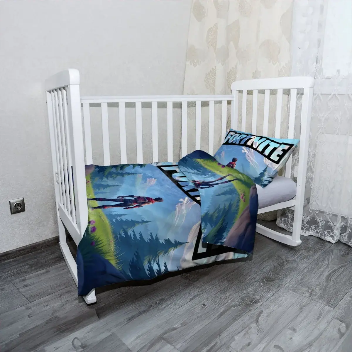 Mikroplyšové dětské povlečení do postýlky FORTNITE Horská krajina - 120x90 / 40x60