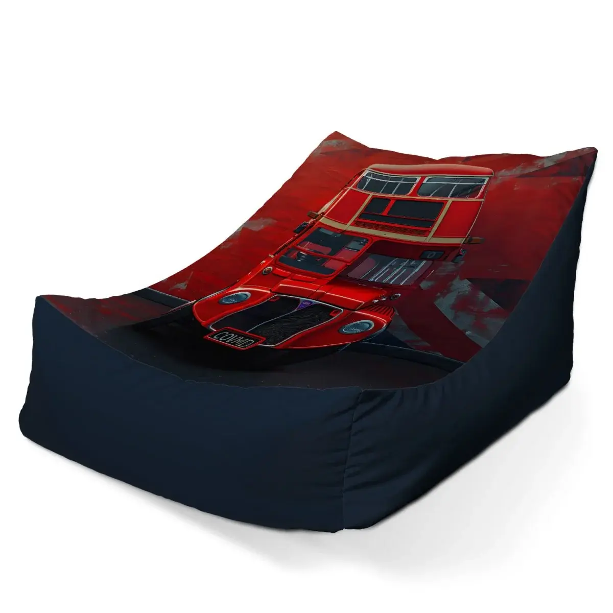 Sedací vak Lounge Červený patrový autobus Vlajka - 120 x 100 x 80 cm