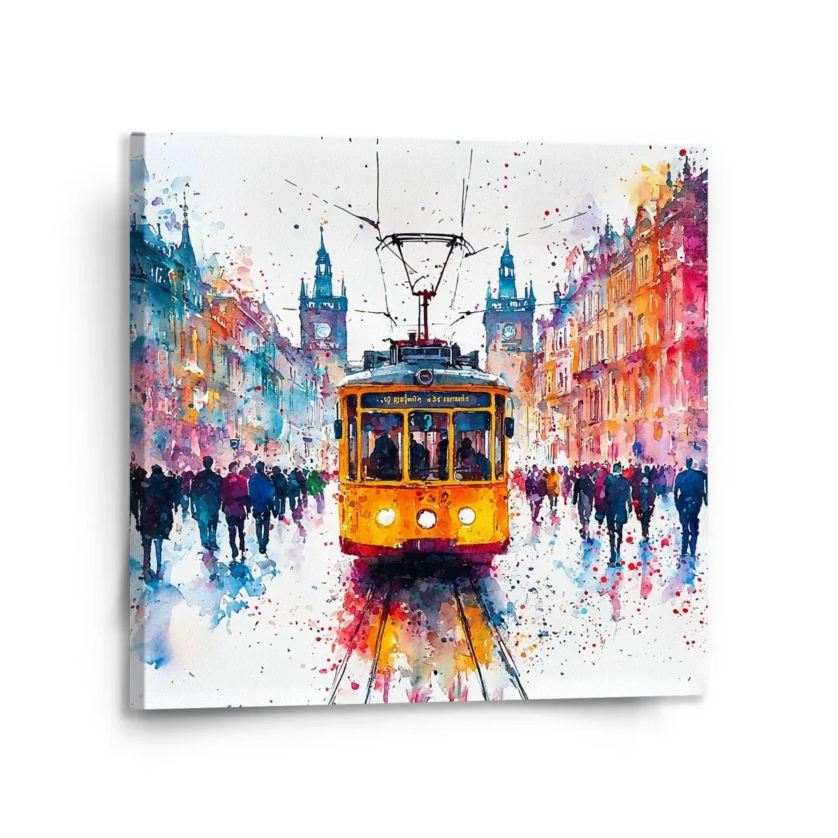 Obraz Žlutá tramvaj Paint - 110x110 cm