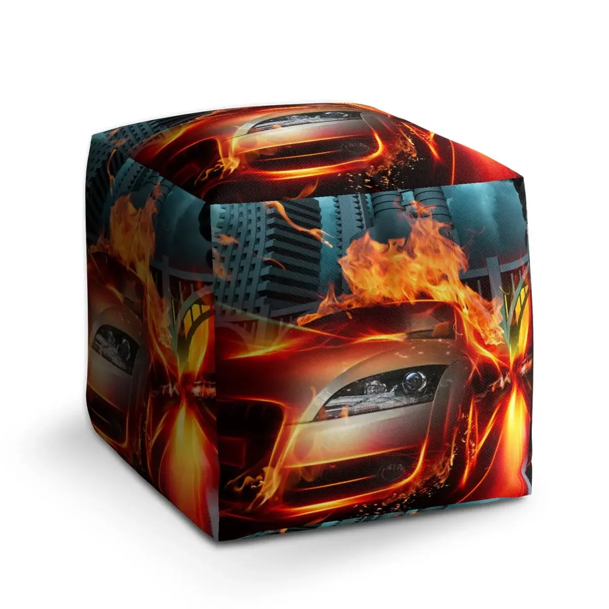 Taburet Cube Auto v plamenech - 40x40x40 cm