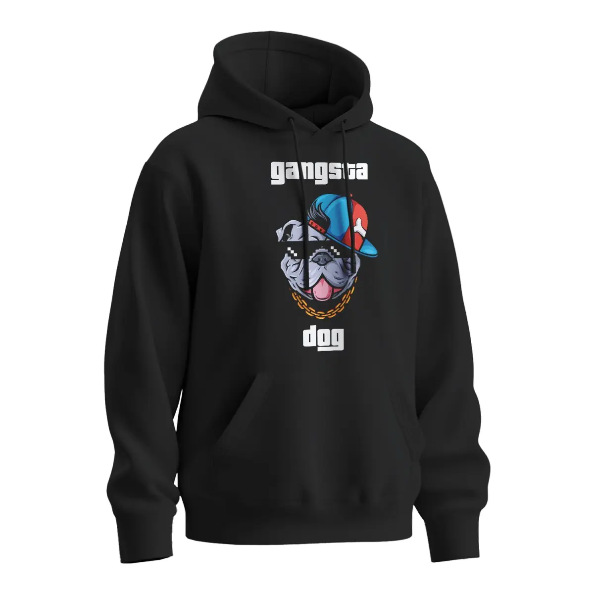 Mikina s potiskem Gangsta dog - černá 5XL