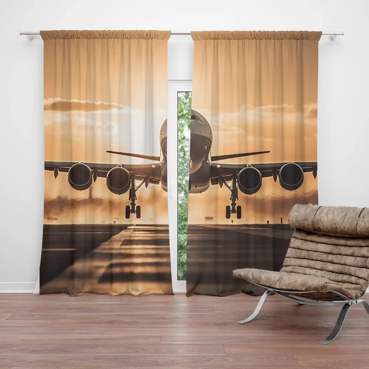 Závěs Letadlo přistávající při západu slunce: 2ks 140x250cm