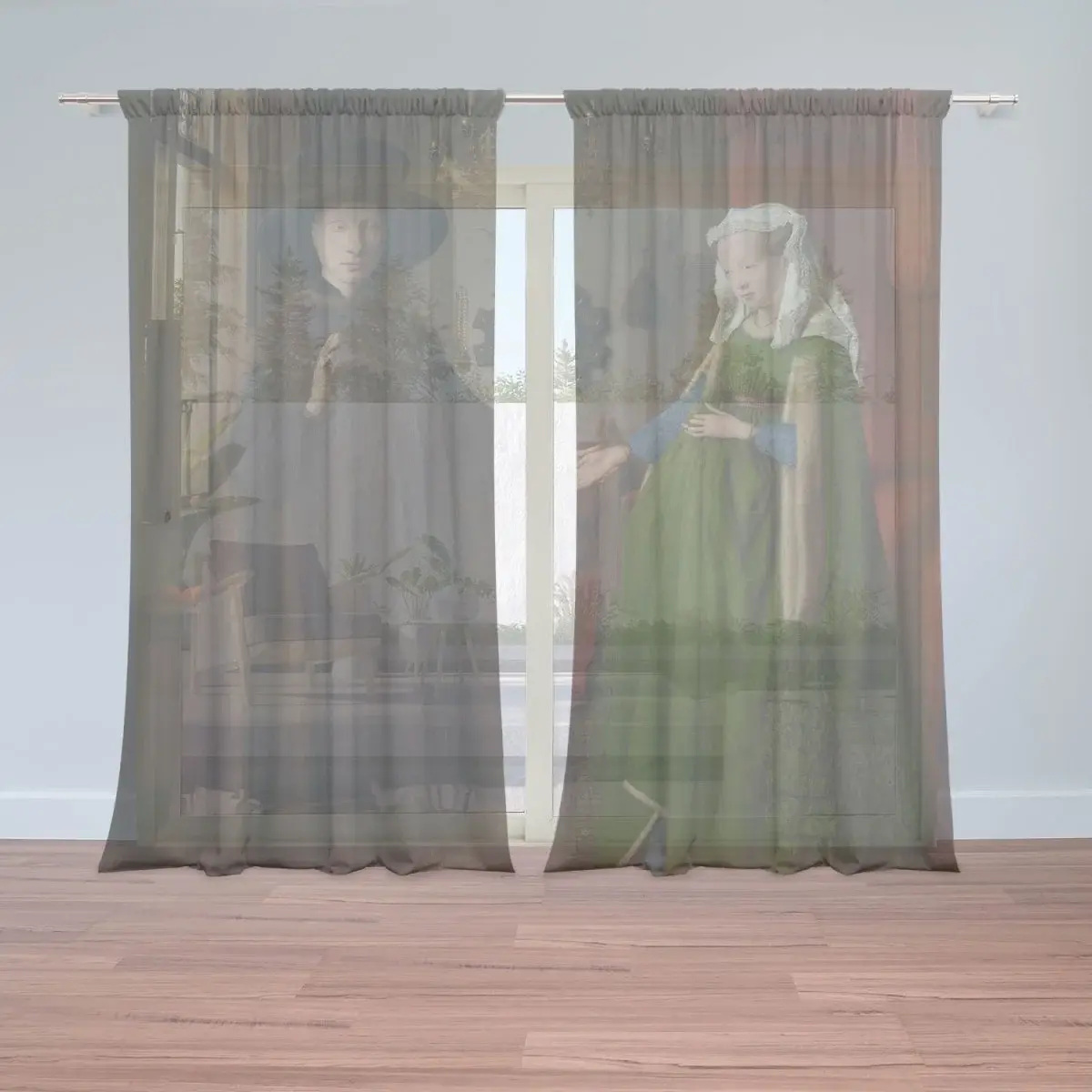 Záclony Svatba manželů - Jan van Eyck: 2ks 150x250cm