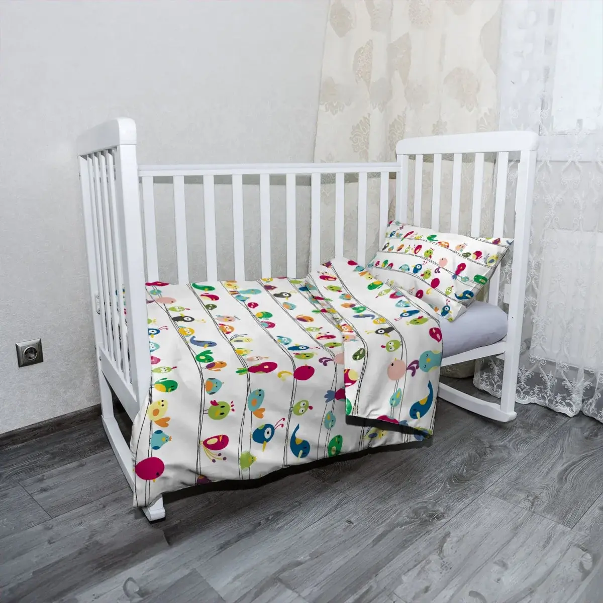 Mikroplyšové dětské povlečení do postýlky Ptáčci - 100x135 / 40x60
