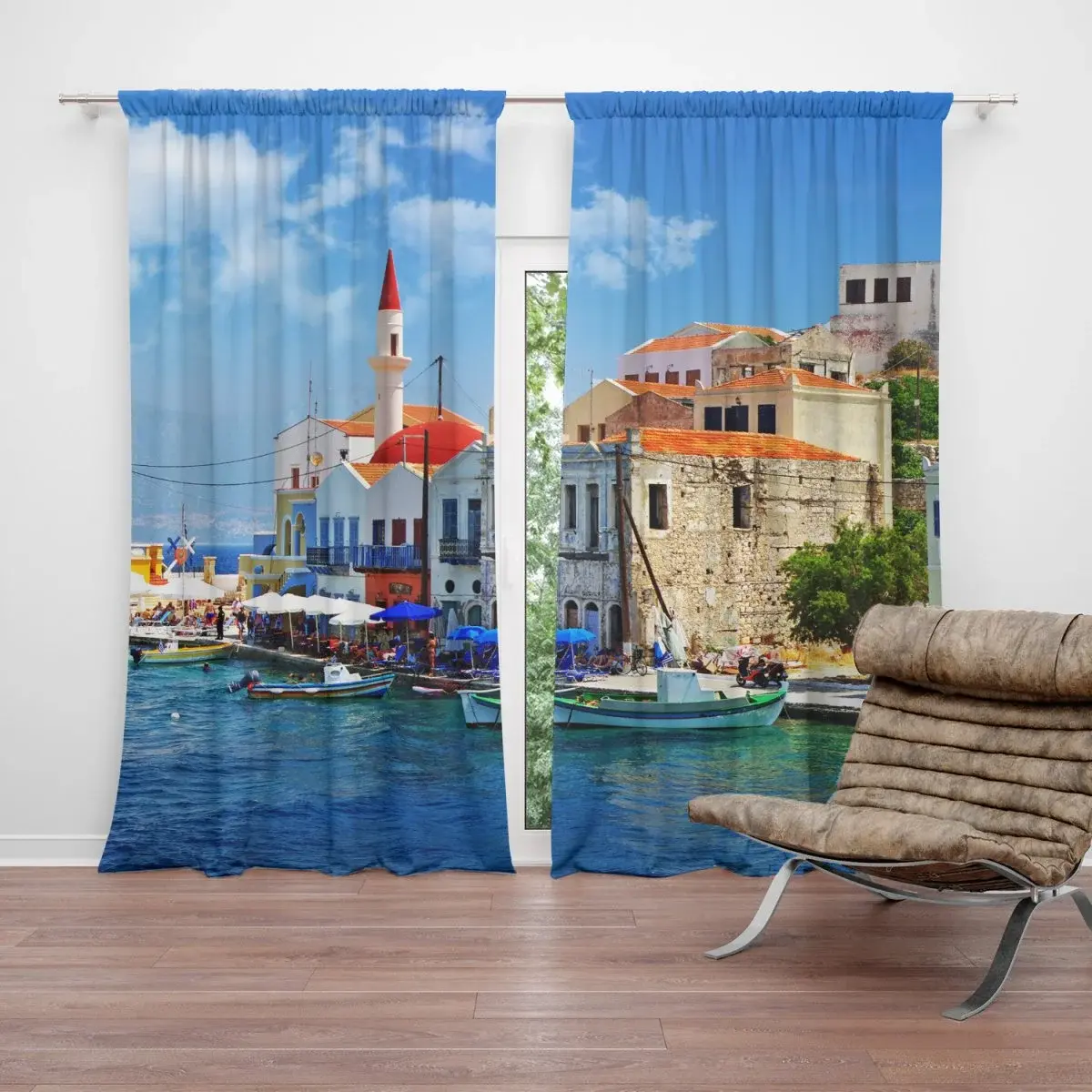 Závěs Domky na pobřeží: 2ks 140x250cm