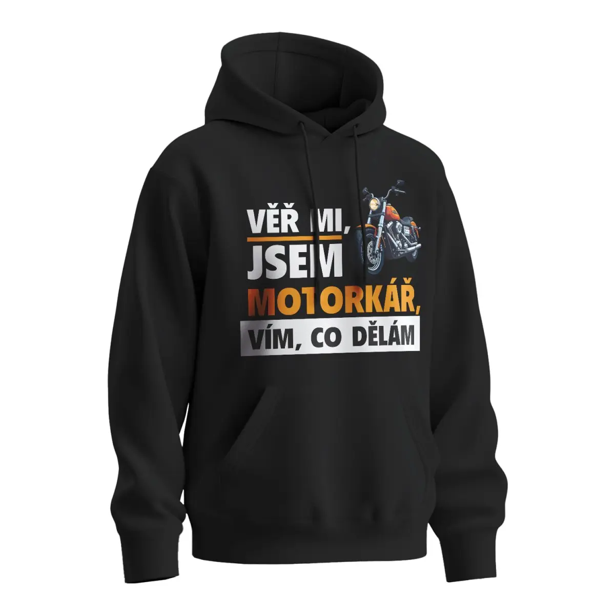 Mikina s potiskem Věř mi, jsem motorkář - černá