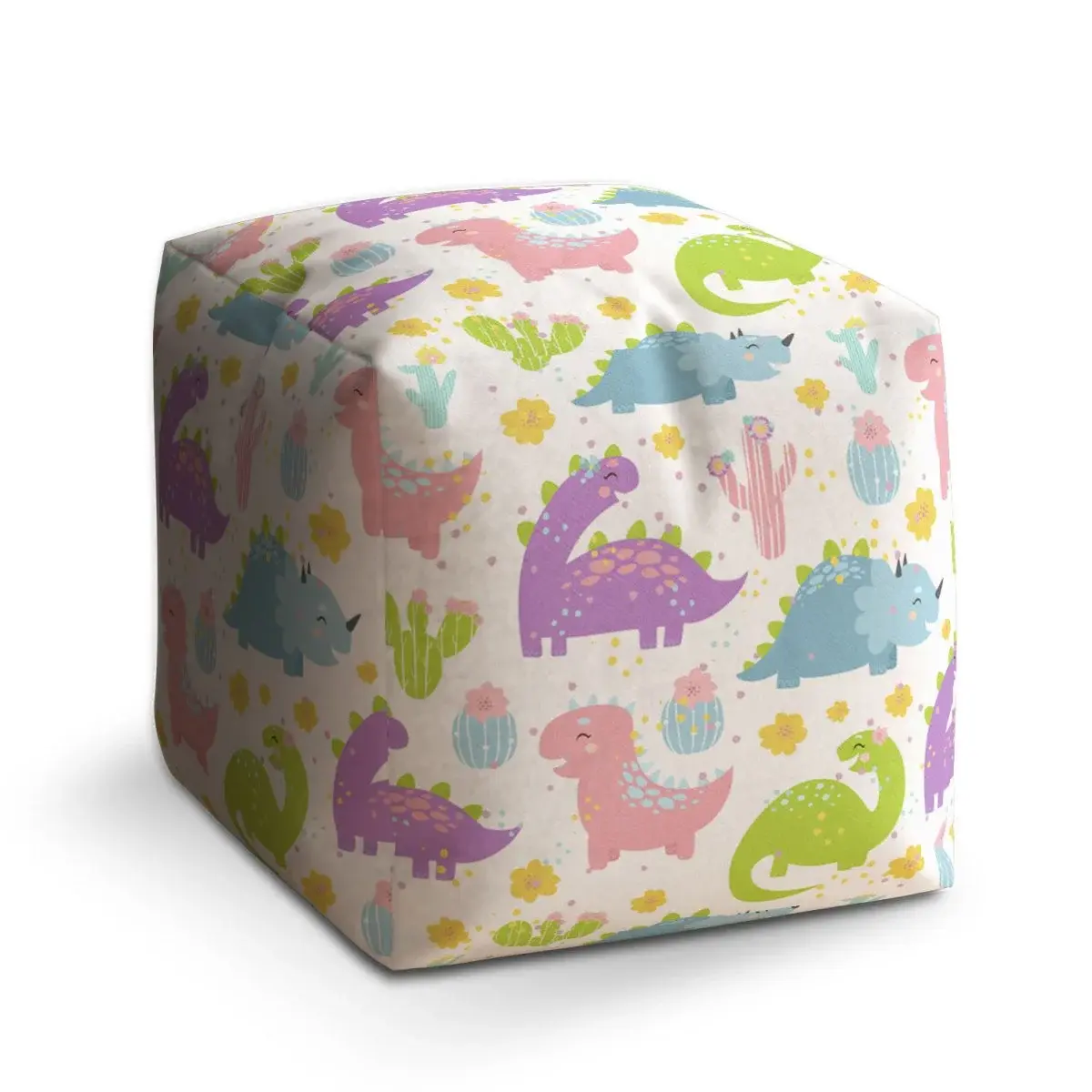 Taburet Cube Dinosauři s kaktusy - 60x60x60 cm