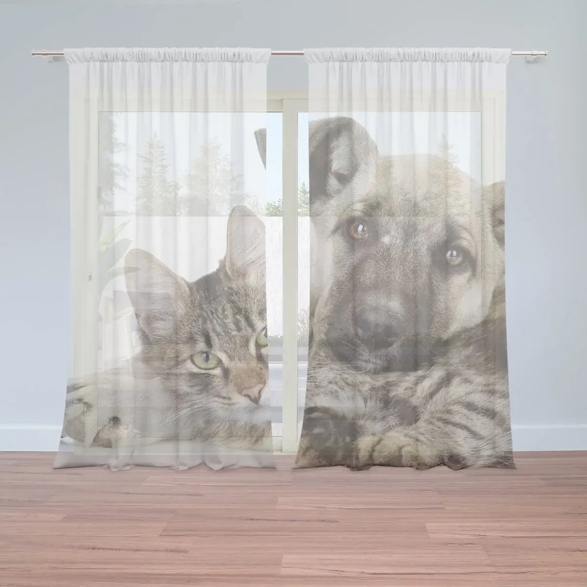 Záclony Kočička a štěňátko: 2ks 150x250cm