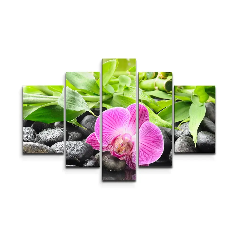 Obraz - 5-dílný Růžová orchidej - 125x90 cm