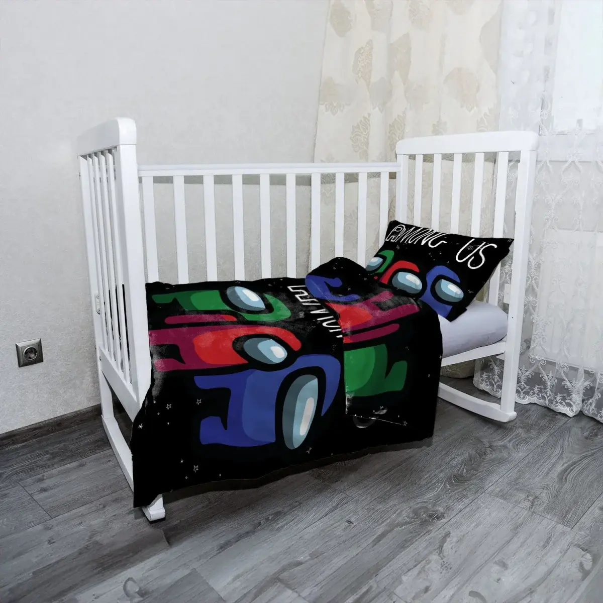 Mikroplyšové dětské povlečení do postýlky AMONG US Černý vesmír - 120x90 / 40x60