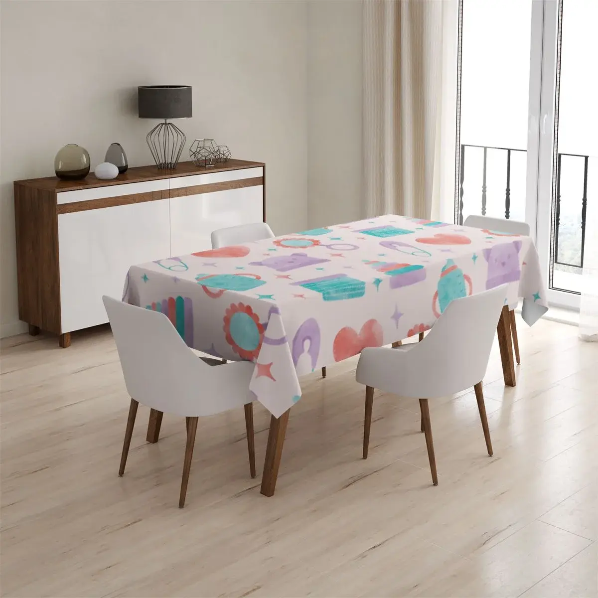 Ubrus Chrastítko a čepičky - 90x90 cm