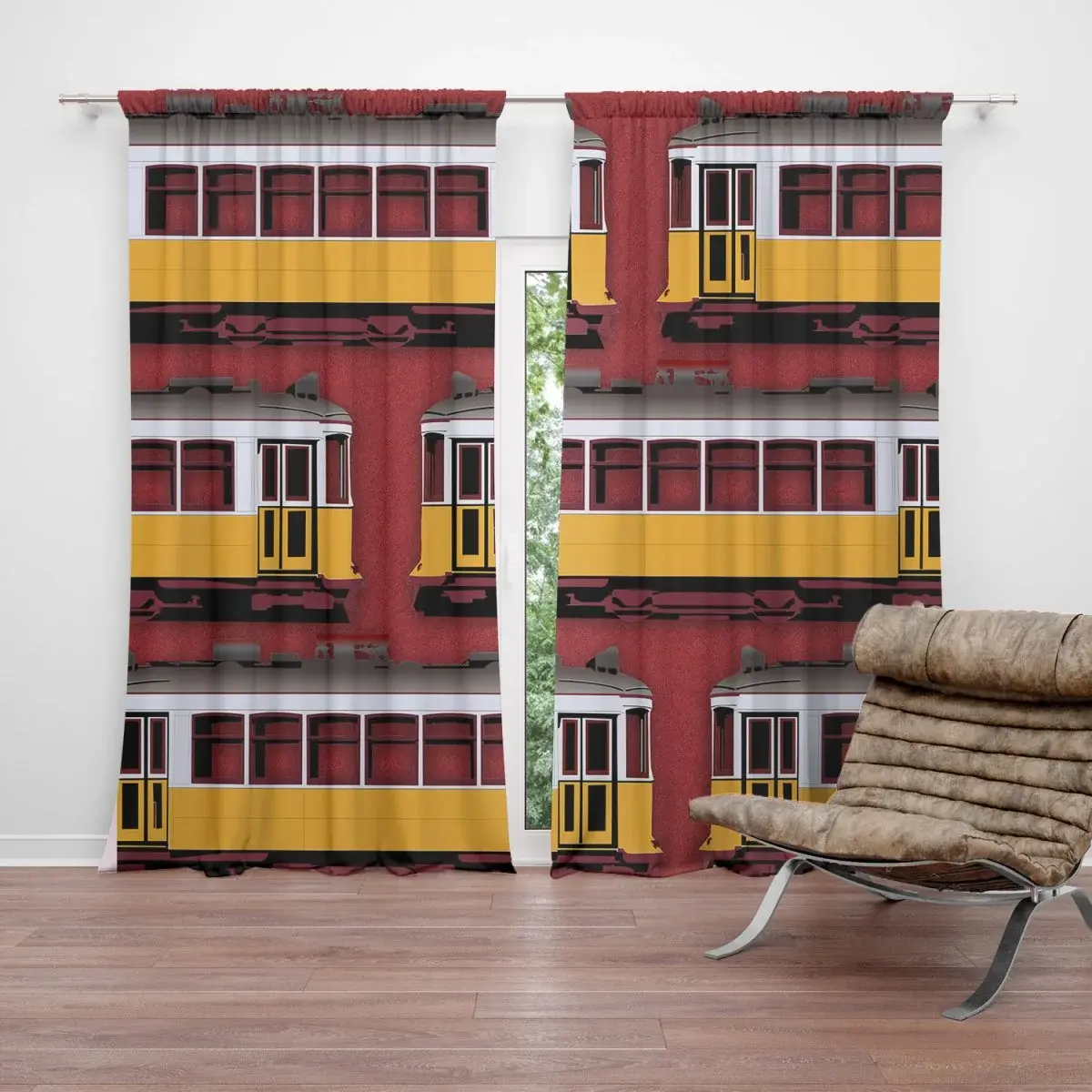 Závěs Lisabonské historické tramvaje Červený Pattern: 2ks 140x250cm
