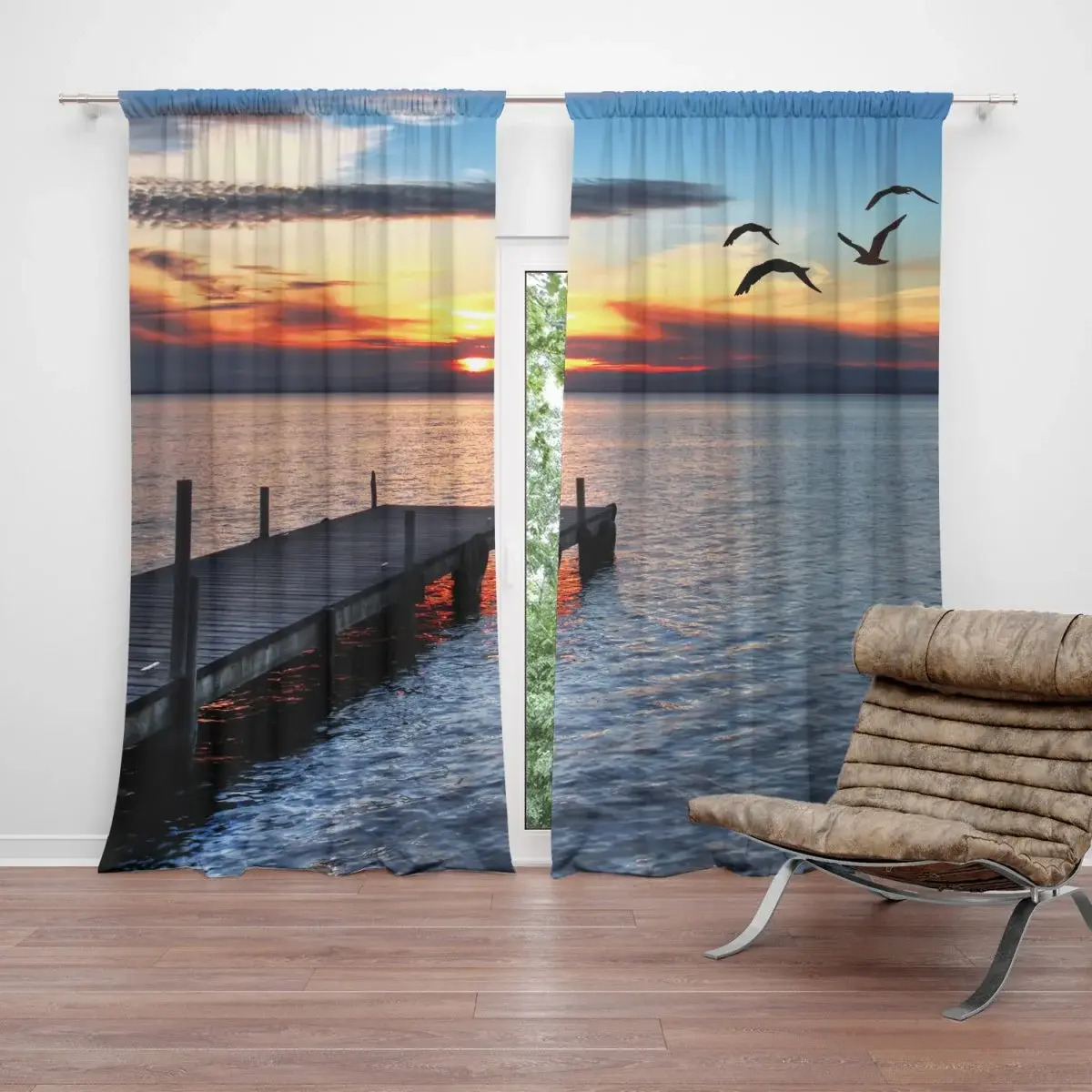 Závěs Západ slunce nad molem: 2ks 140x250cm
