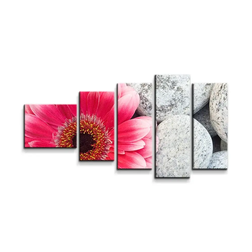 Obraz - 5-dílný Gerbera na kamenech - 100x60 cm