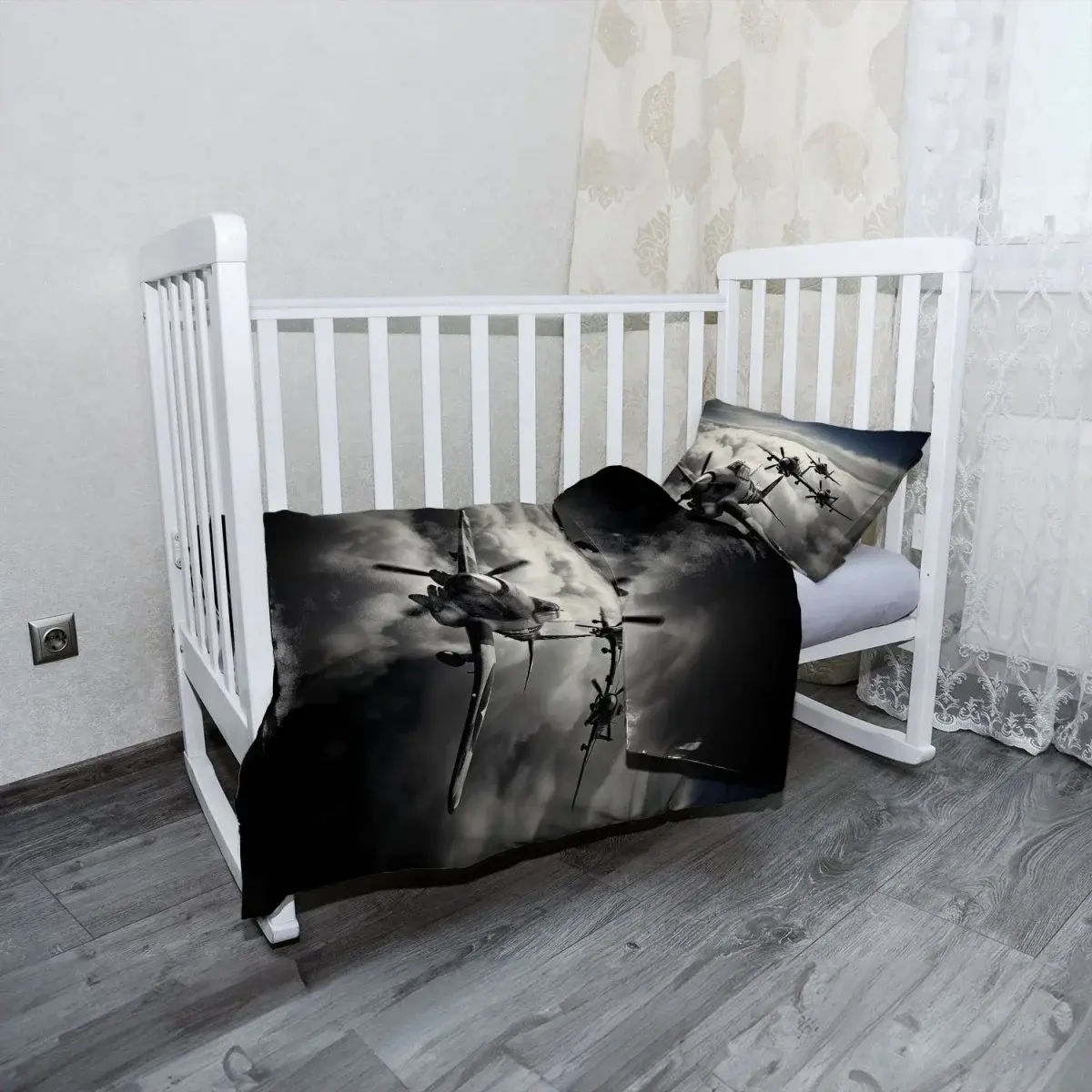 Mikroplyšové dětské povlečení do postýlky Stíhací letadla - 100x135 / 40x60