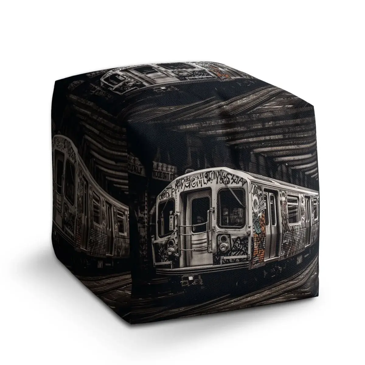 Taburet Cube Městské metro s graffiti - 50x50x50 cm