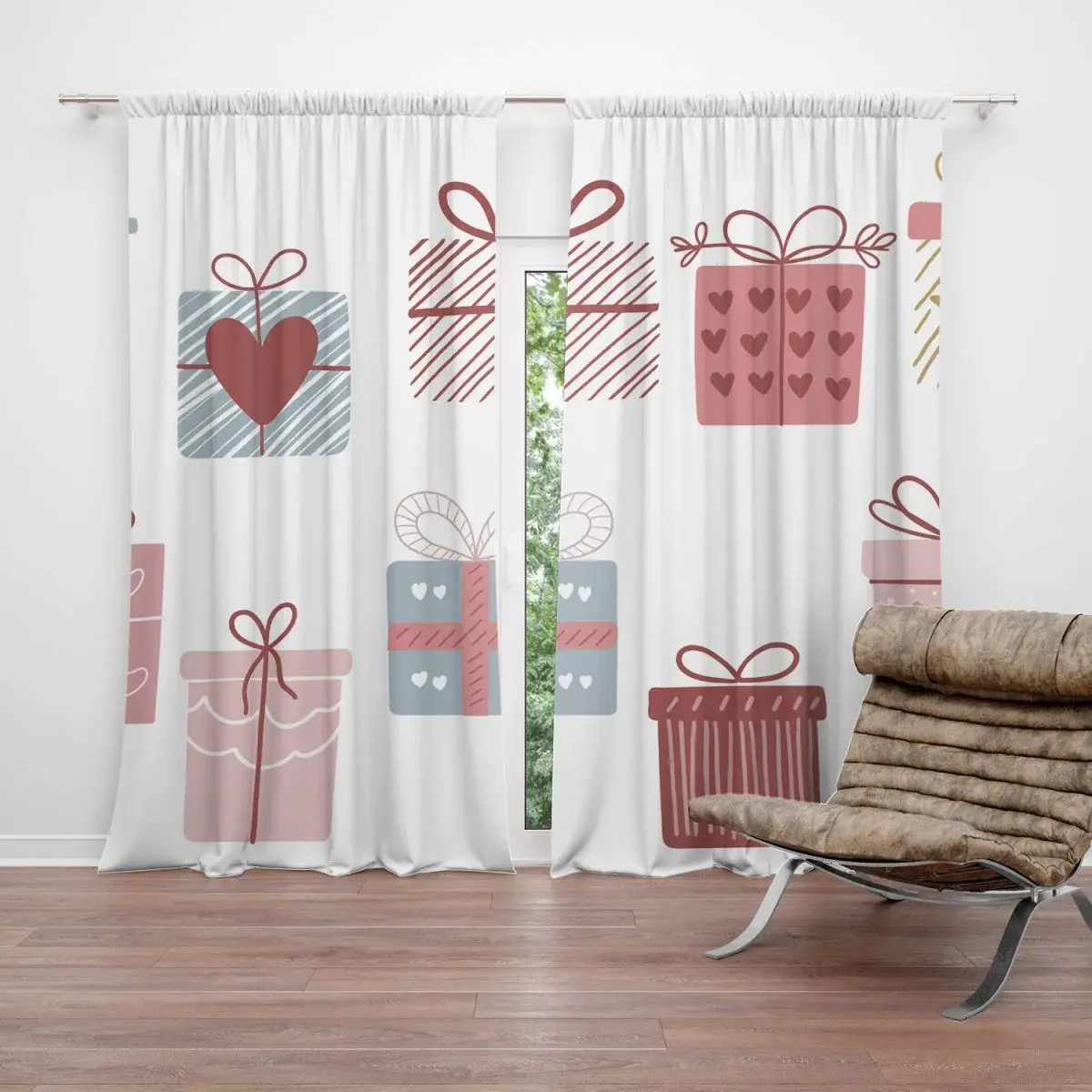 Vánoční závěs Růžové dárečky: 2ks 140x250cm