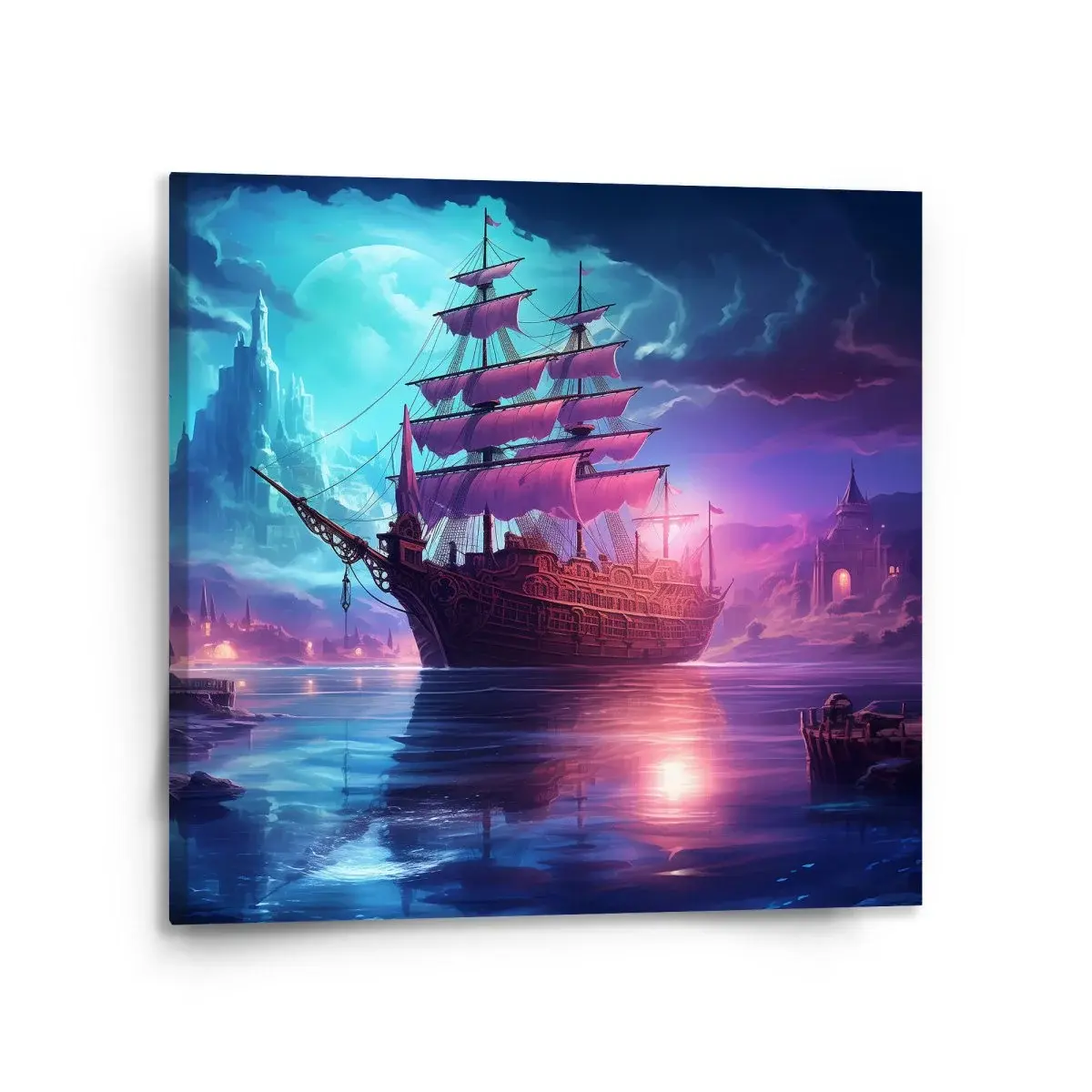 Obraz Magická plachetnice pod měsícem - 110x110 cm