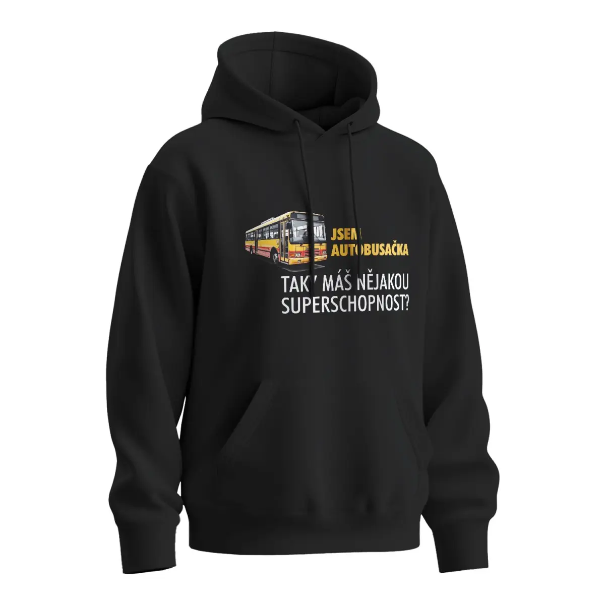 Mikina s potiskem Jsem autobusačka, taky máš nějakou superschopnost? - černá XL