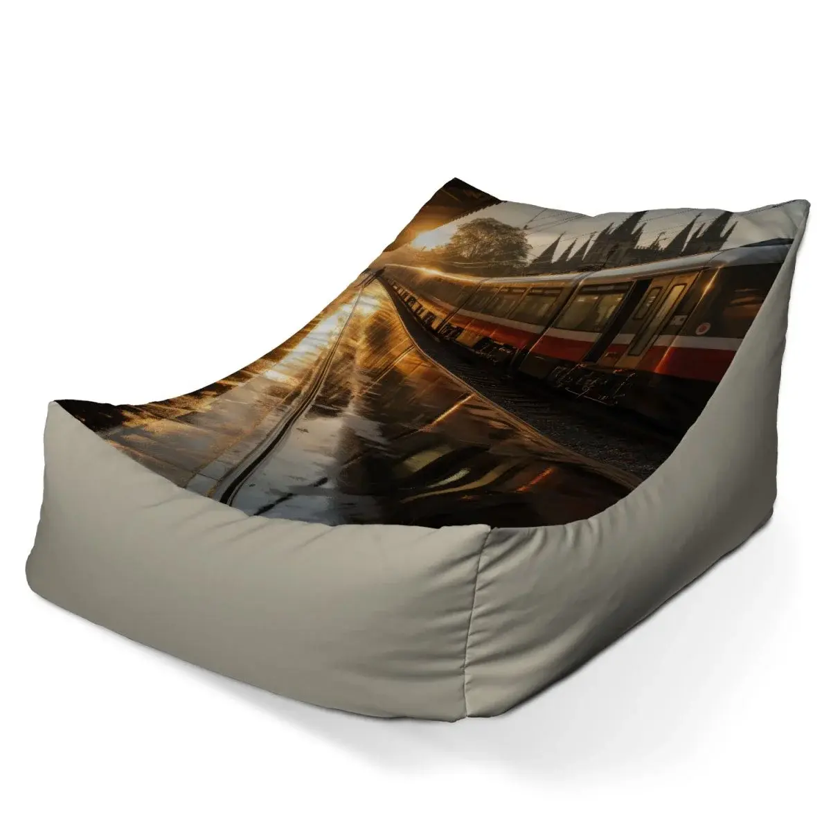 Sedací vak Lounge Vlak na nádraží při východu slunce - 120 x 100 x 80 cm