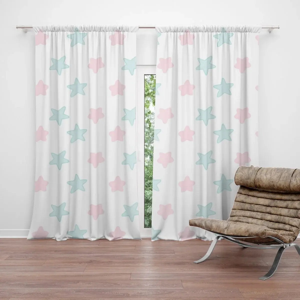 Závěs Růžové a modré hvězdy: 2ks 140x250cm