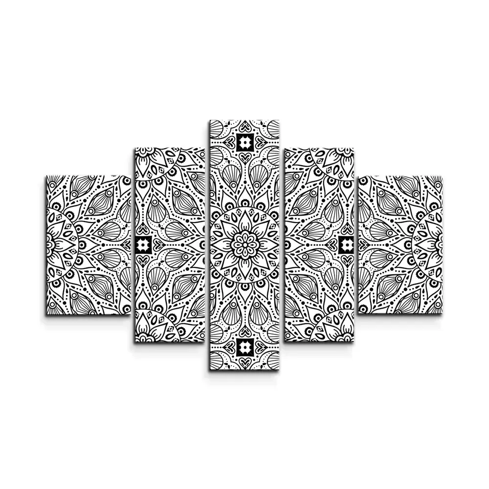 Obraz - 5-dílný Bílé mehendi - 125x90 cm