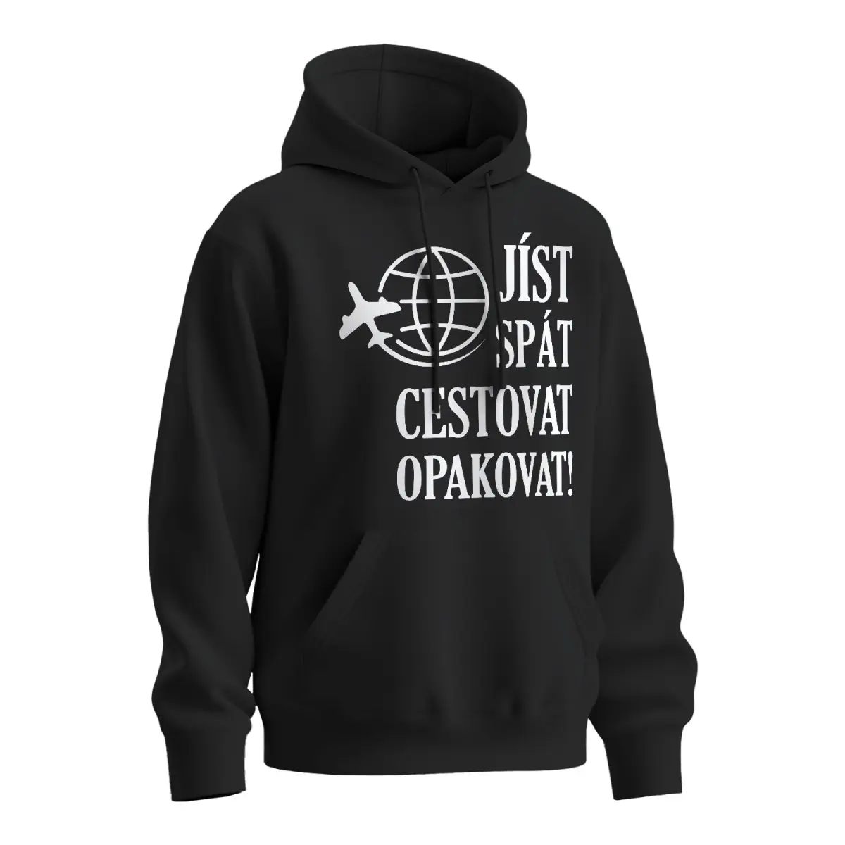 Mikina s potiskem Jíst, spát, cestovat - černá 5XL