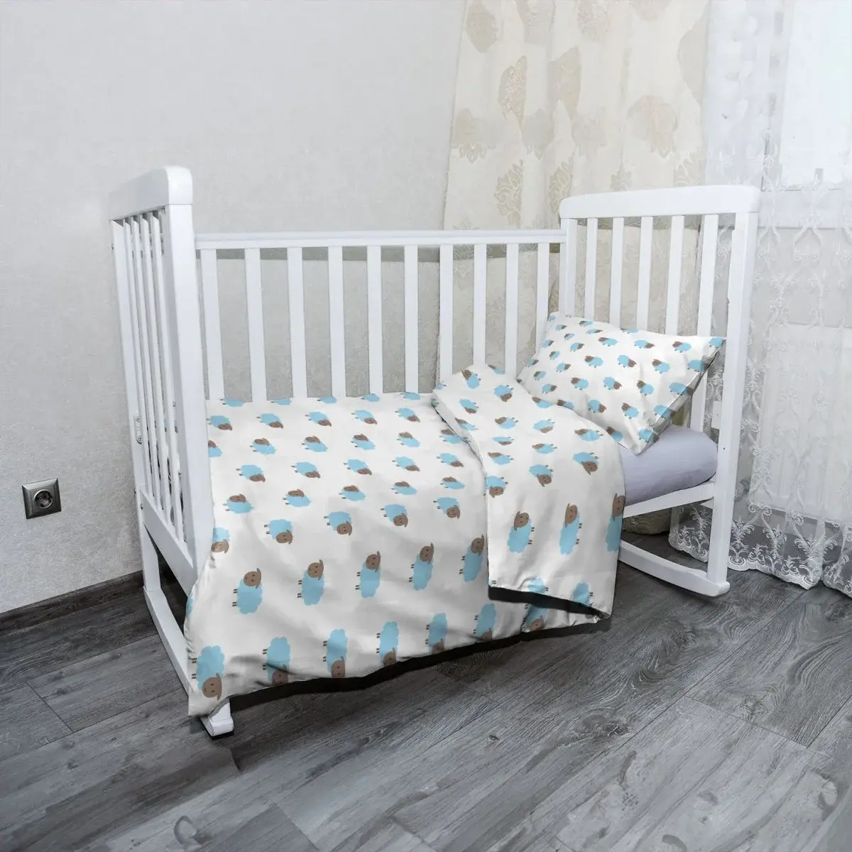 Mikroplyšové dětské povlečení do postýlky Modré ovce - 100x135 / 40x60
