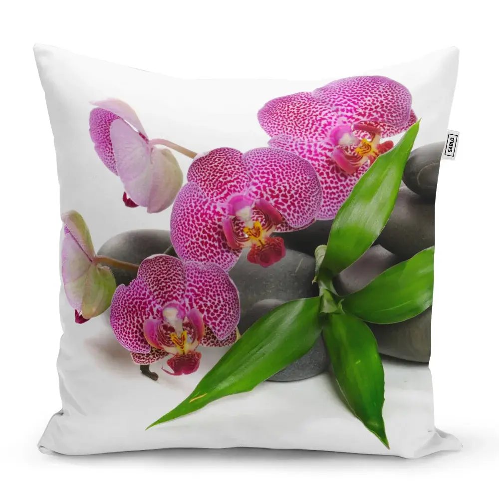 Polštář Orchideje a kameny - 40x40 cm