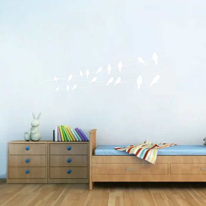 Samolepka na zeď: Ptáci na drátě -