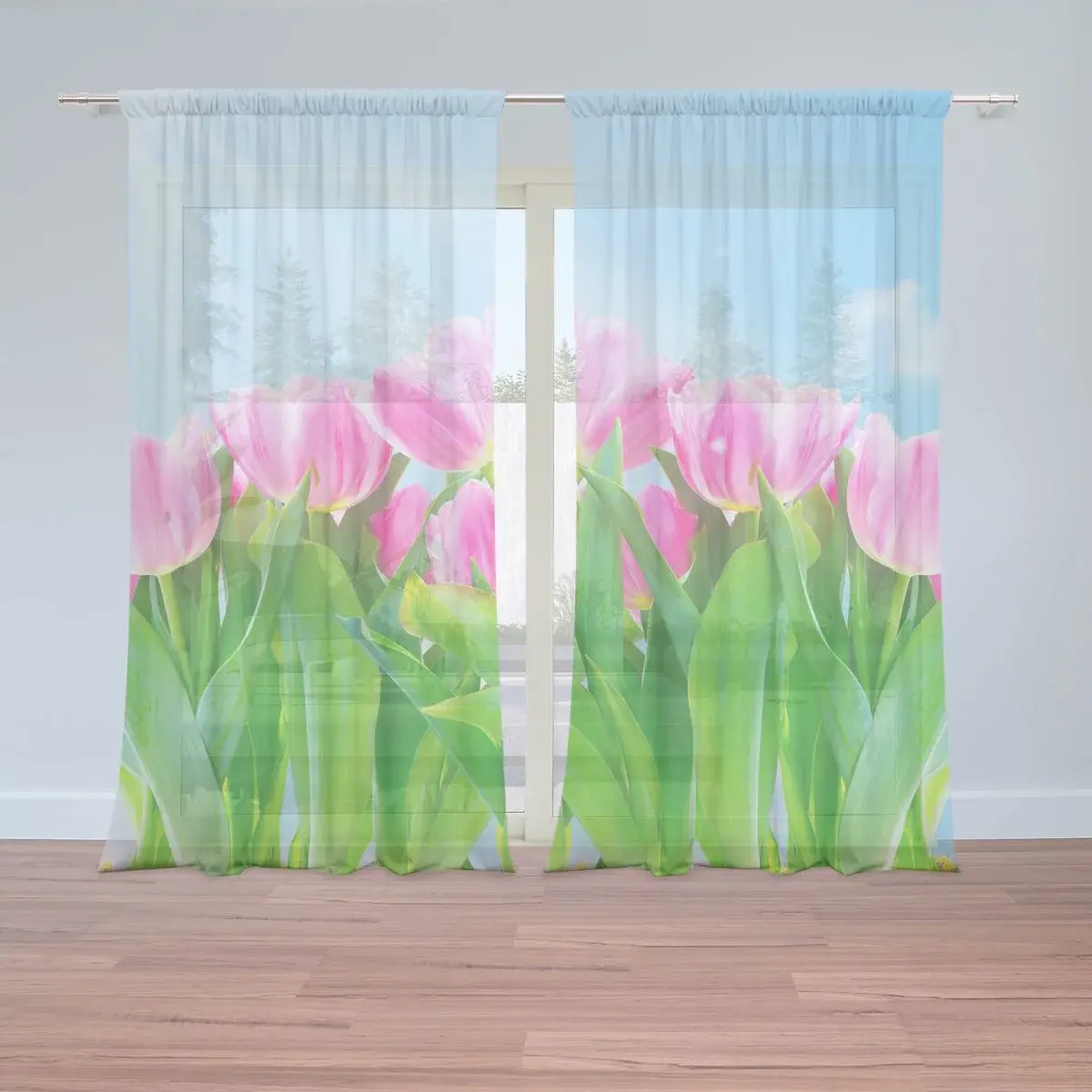 Záclony Růžové tulipány: 2ks 150x250cm