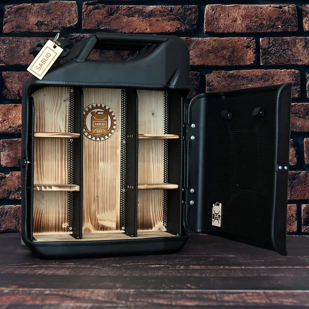 Luxusní dárkový kanystr / minibar - černý - prázdný - Boční otevírání