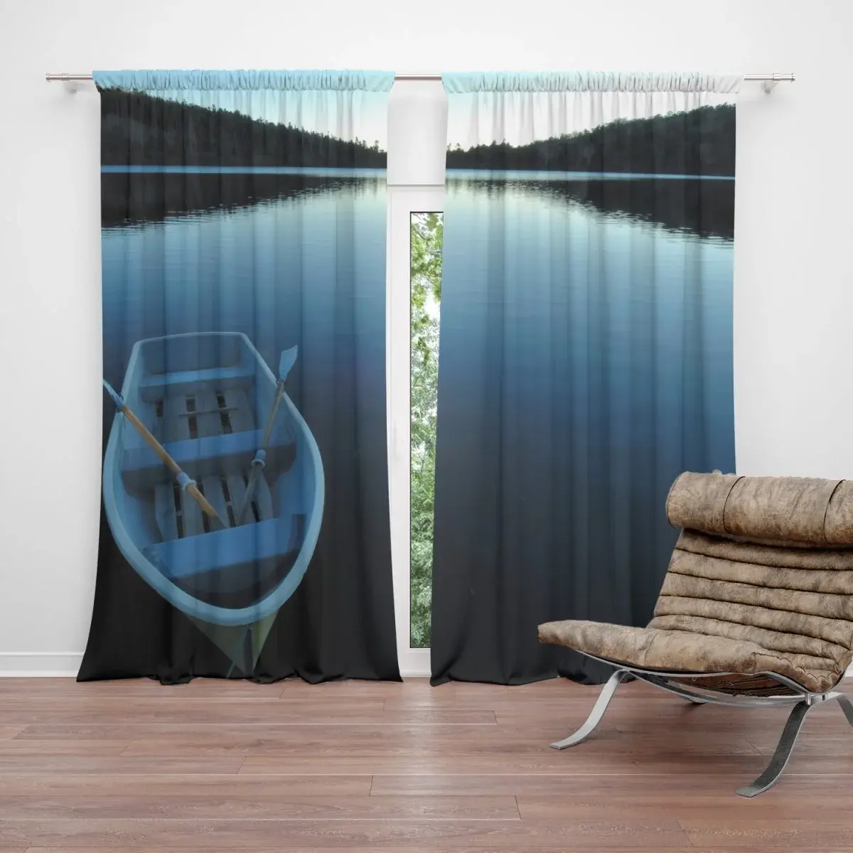 Závěs Loďka na jezeře: 2ks 140x250cm