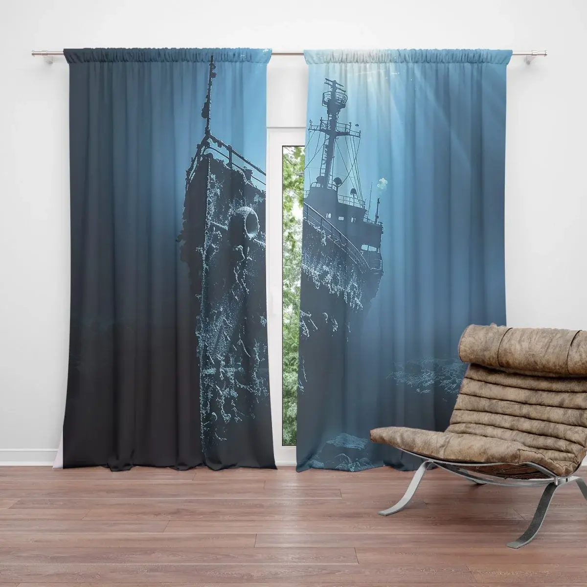 Závěs Vrak lodi na dně moře: 2ks 140x250cm